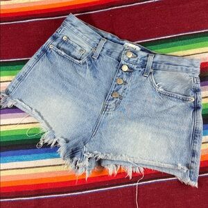 Pistola Nova Distressed High Rise Light Blue Cut Off Jean Shorts Button Fly 27